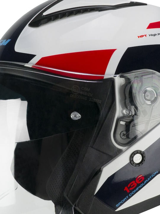 CGM 136G White/Blue Motorcycle Helmet Jet ECE 22.06 1450gr with Sunvisor