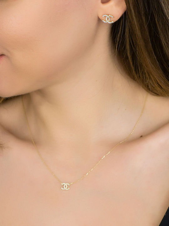 Kiriakos Gofas Set with Necklace & Earrings from Gold 14K with Stones
