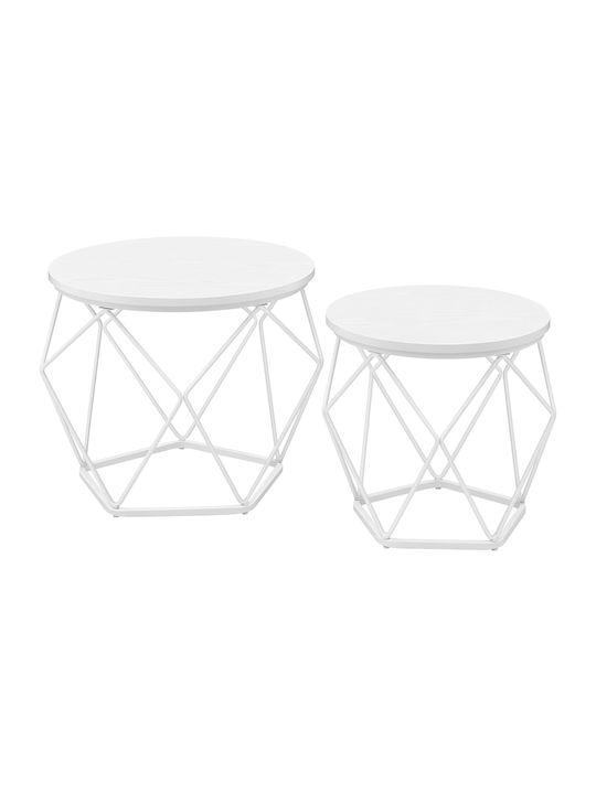 Rotund Măsuță auxiliară Metalica Alb 2buc L50xW50xH40cm.