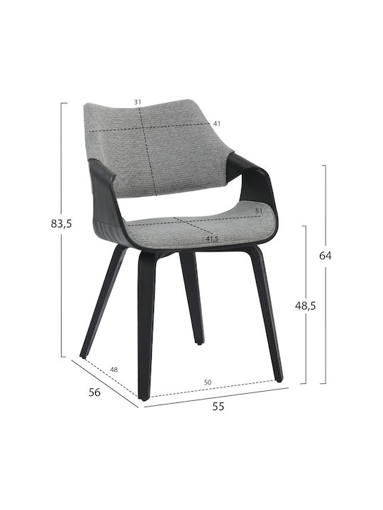 Netto Dining Room Fabric Armchair Black-grey 55x56x83cm