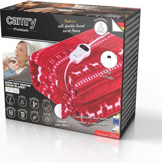 Camry Pătură electrică dublă Lavabilă cu temporizator Roșu 120W 160cmx180cm