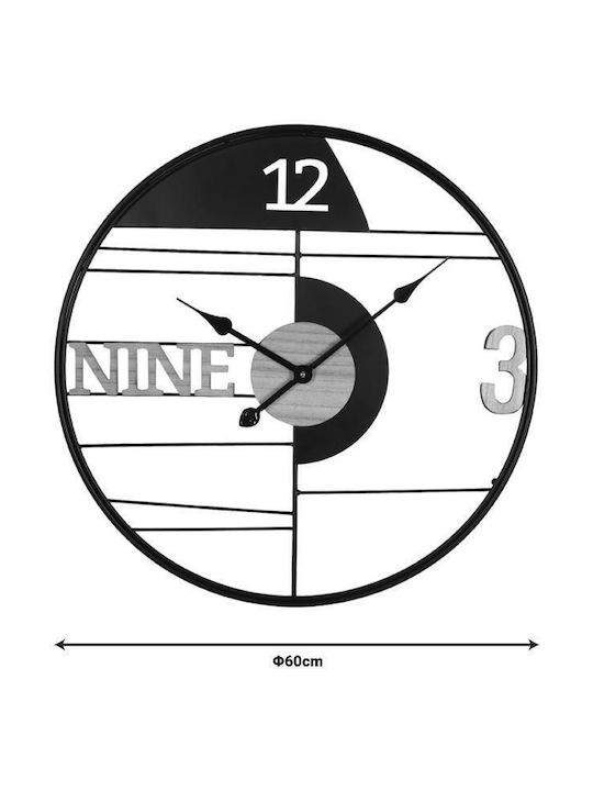 Inart Divoso Wall Clock Metallic Black Ø60cm