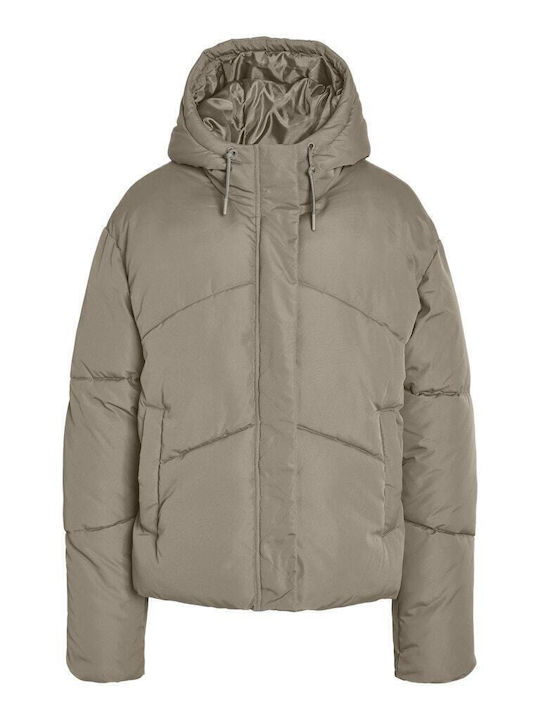 Women's Short Puffer Jacket for Winter Beige