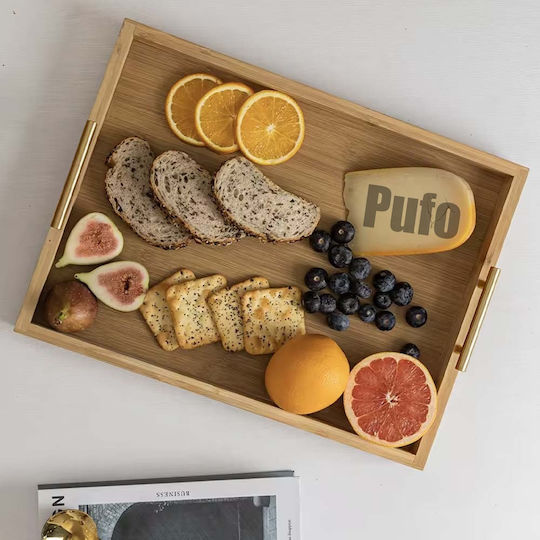Elegant Bamboo Wood Serving Tray Metal Handles 32 X 22 Cm