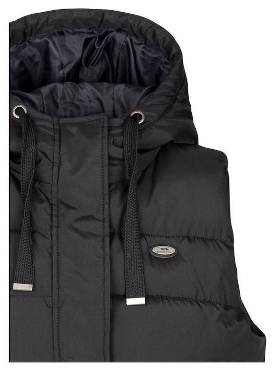 Lang Damen Ärmellos Puffer Jacke für Winter Schwarz