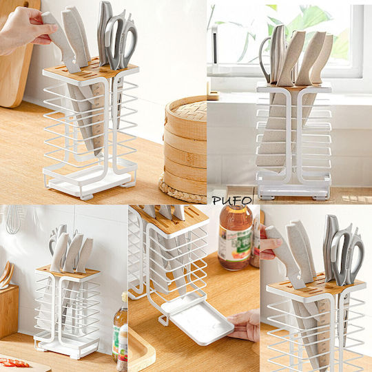 Depozitare Tacâmuri și Ustensile Fluffy Metal Bamboo 23 X 15.5 Cm Alb