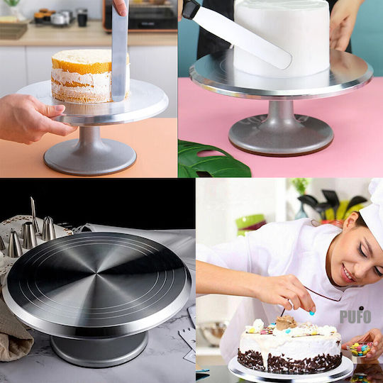 Professional Rotating Decorative Platter Pufo Cake In Stainless Steel Cake Presentation Decoration 30 Cm