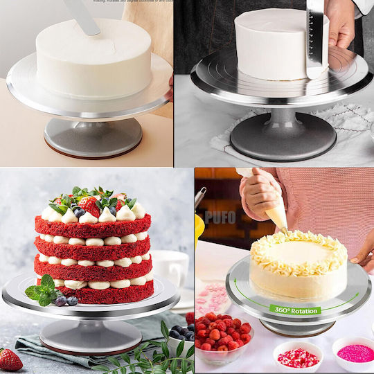 Professional Rotating Decorative Platter Pufo Cake In Stainless Steel Cake Presentation Decoration 30 Cm
