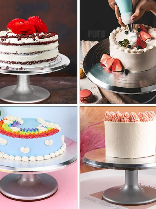 Professional Rotating Decorative Platter Pufo Cake In Stainless Steel Cake Presentation Decoration 30 Cm