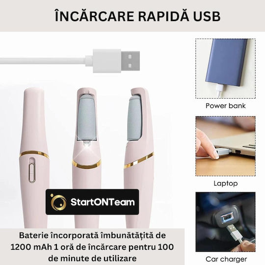 Pilă Electrică Profesională Baterie Călcâie Piele Crăpată 4 Capete Lumină LED 2 Viteze Multicolor Roz