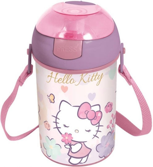 Stor Pop Up Kids Water Bottle Hello Kitty Plastic with Pop-Up Cap 450ml