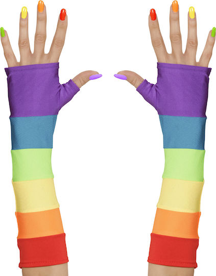Accessoires Satin Fingerlose Handschuhe Regenbogen 33cm
