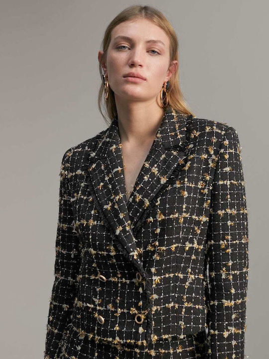 Lola Casademunt Lang Damen Gekreuzt Blazer Black/Gold