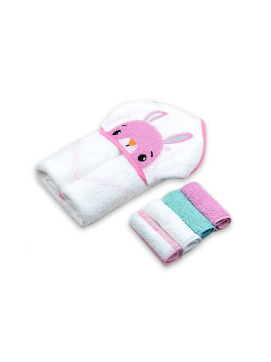 Set Cadou Bebe 4 Prosoape Mini Un Prosop cu Glugă din Bumbac Iepuraș
