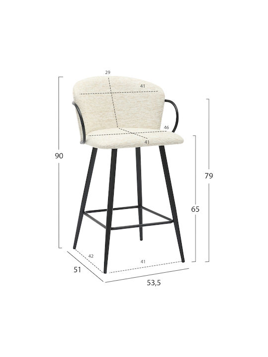 Stool Bar with Backrest Upholstered with Fabric Nebor Black, Ecru