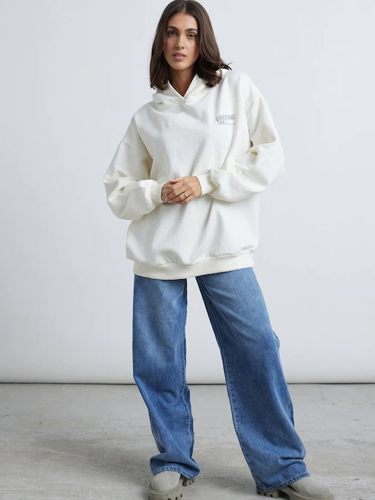 Μακρύ Γυναικείο Φούτερ με Κουκούλα Off White