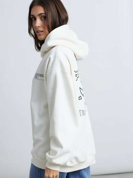 Μακρύ Γυναικείο Φούτερ με Κουκούλα Off White