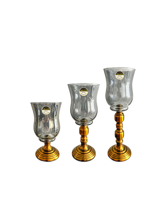 Karvounis Glass Candle Holder with Antique Gold Metal Base 32x10cm Hc-138 6900016138664