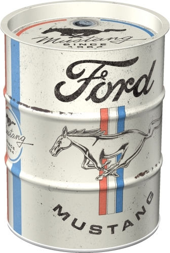 Nostalgic Money Box Oil Barrel Ford Mustang Horse & Stripes Logo