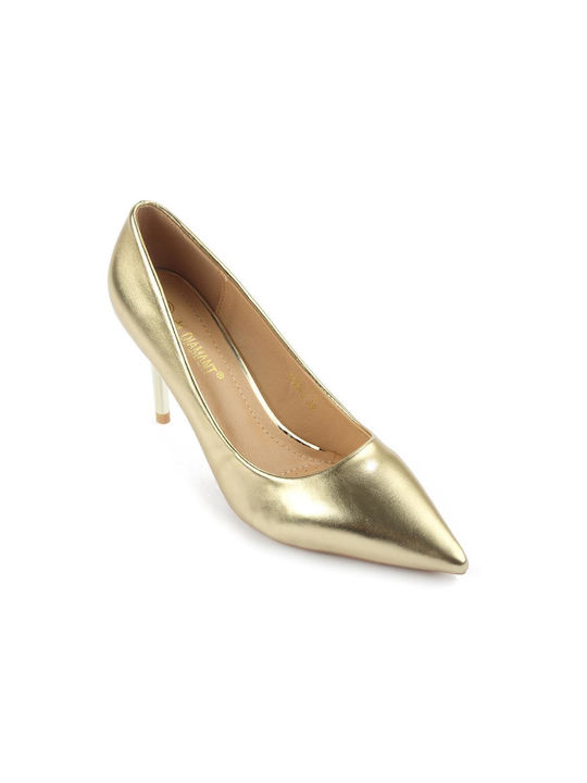 Fshoes Synthetic Leather Pointed Toe Stiletto Gold High Heels