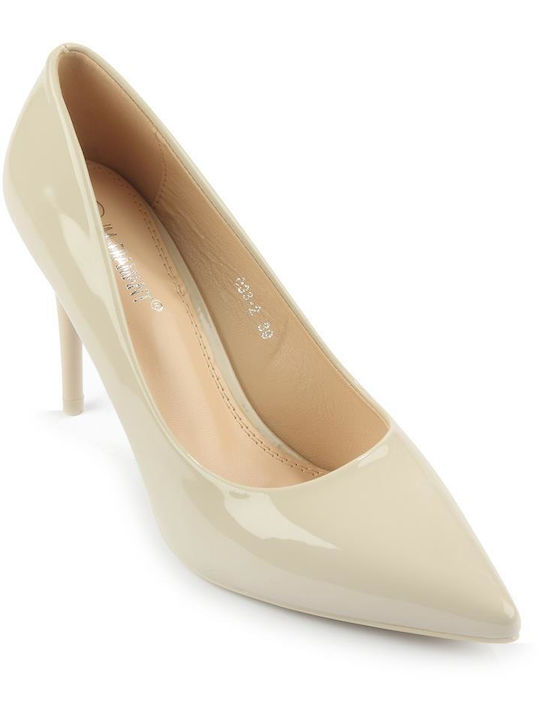 Fshoes Synthetic Leather Pointed Toe Stiletto Beige High Heels