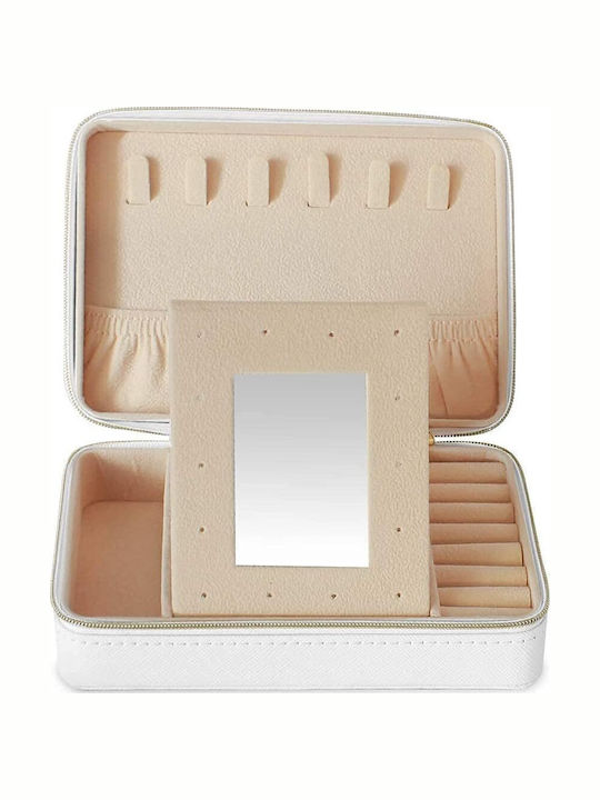 Jewellery Box Storage Case Travel PU Leather Earrings Rings Necklaces Watches White