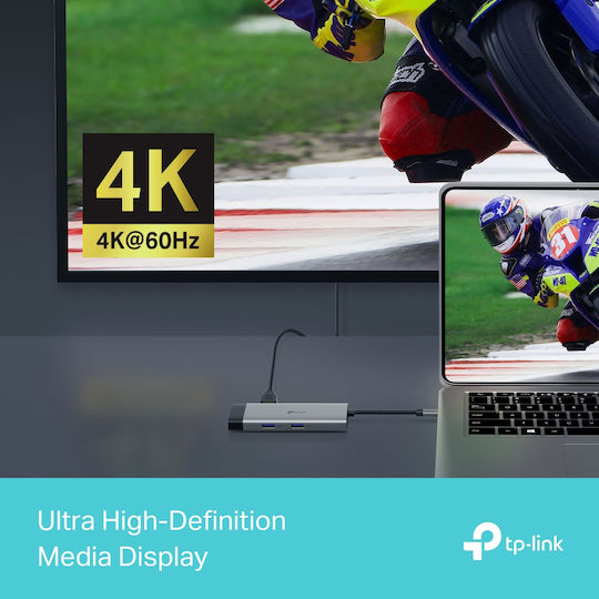 TP-LINK USB-C Docking Station with HDMI 4K PD Ethernet Gray (UH6120C)