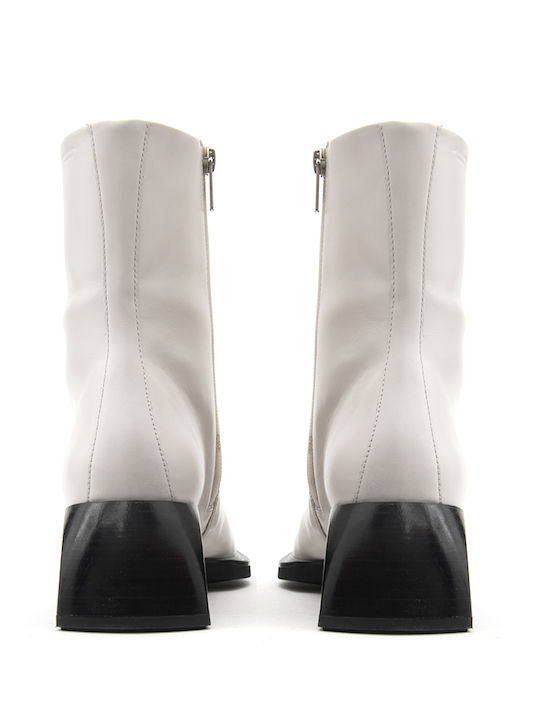 Vivian Leather Women's White Ankle Boots