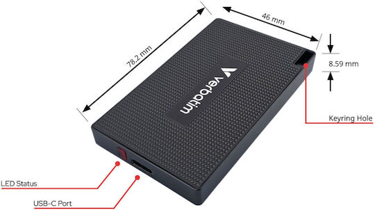 Verbatim Metal Mini USB-C External M.2 SSD 1.0TB Black