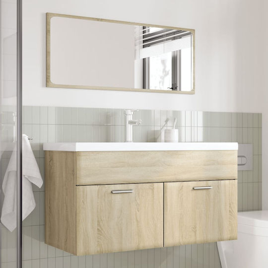 vidaXL Bench with Washbasin & Mirror L91xW18.5xH39.5cm Sonoma Oak