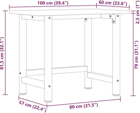 Vidaxl Работна маса 100x60x81.5 см от масивен дъб кафяв цвят