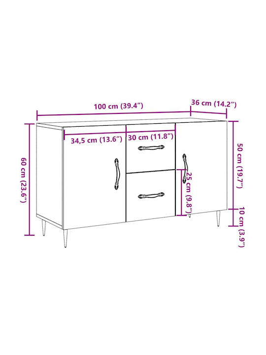 Sideboard Wooden with Drawers Coffee 100x36x60cm