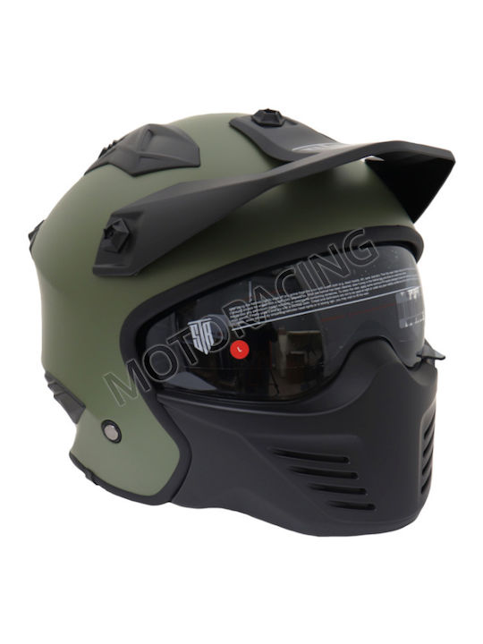 STR Eagle Green Matt Motorcycle Helmet Modular ECE 22.06 with Sunvisor