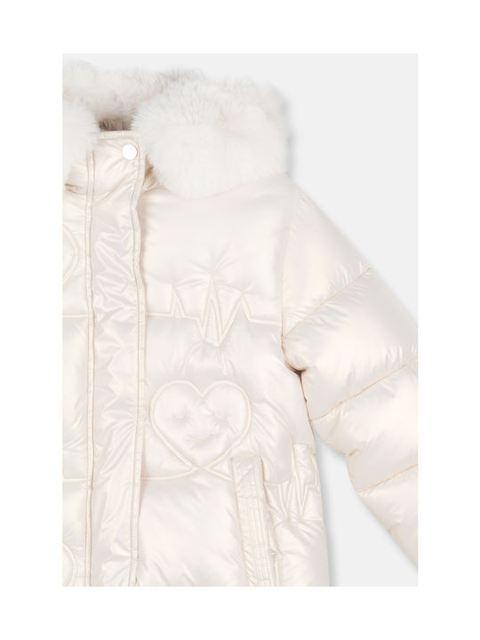 Joyce Kids Quilted Jacket with Lining & Hood Ecru