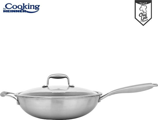 Tigaie Wok din Oțel Inoxidabil + Capac 30x8.5cm Titanium3