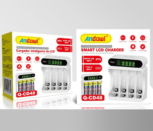 Andowl Q-CD48 USB Charger 4 Batteries Ni-MH Size AA