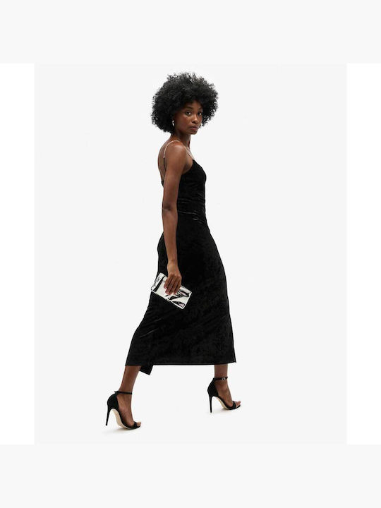 Superdry Maxi Evening Dress Velvet with Slit Black