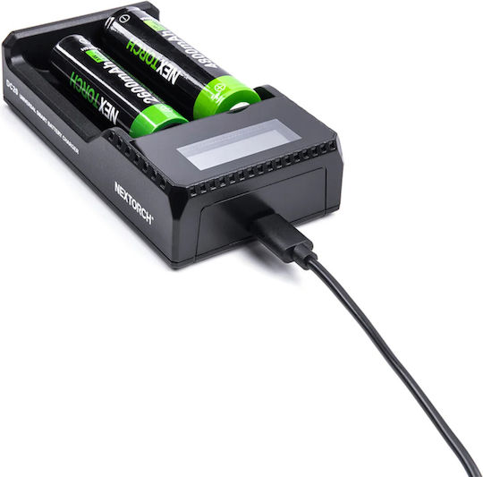 Nextorch DC20 USB Charger 2 Batteries Li-ion/Ni-MH Size AA/AAA/18650/21700