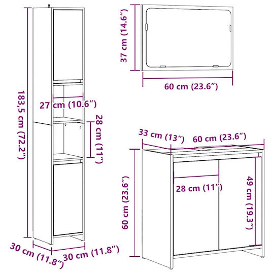 vidaXL Πάγκος με Νιπτήρα Μ60xΒ60xΥ33cm Γκρι Σκυροδέματος