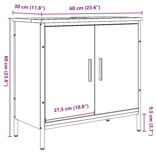vidaXL Πάγκος με Νιπτήρα Μ60xΒ30xΥ60cm Καφέ