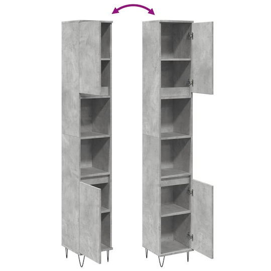 vidaXL Floor Bathroom Column Cabinet L30xD30xH190cm Gray
