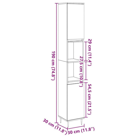 vidaXL Στήλη Μπάνιου Τοίχου Μ30xΒ30xΥ190cm Δρυς