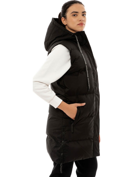 Lang Damen Ärmellos Puffer Jacke für Winter Schwarz