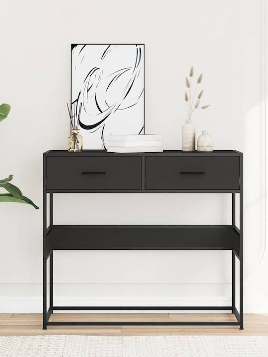 Console Table Wood & Metal Black Velvet-Black Metal L90xW35xH80cm