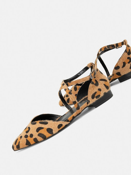 Damen Ballerinas Spitz zulaufend mit Riemen in Gelb Farbe