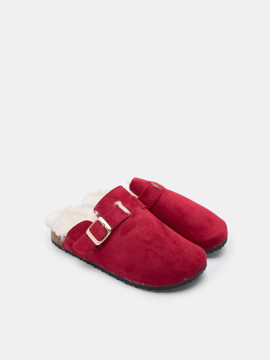 Luigi Women's Clogs with Fur Burgundy