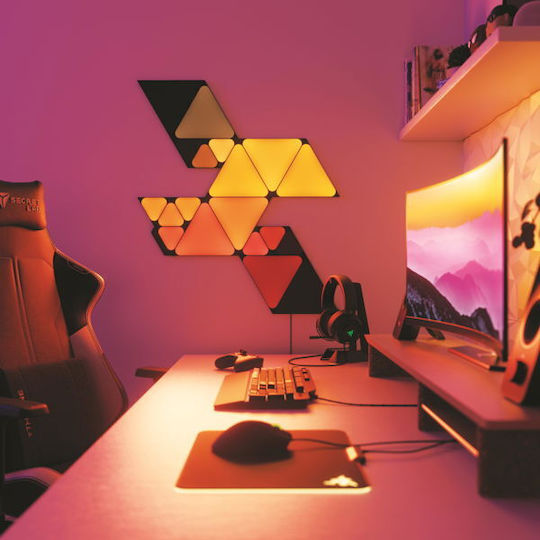 Pachet de Extindere Nanoleaf Shapes Ultra Black Mini Triunghi 10 Panouri LED Triunghiulare Mini Suplimentare Inteligente Modulare RGBW Wi-Fi 16 Milioane de Culori Lumină de Perete Interior Sincronizare Muzică Funcționează cu Alexa