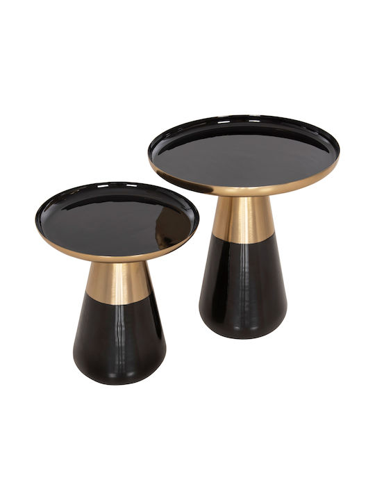 Round Side Coffee Table Oluf Metal Matte Black-Gold 2 Pieces W50xL50xH55cm