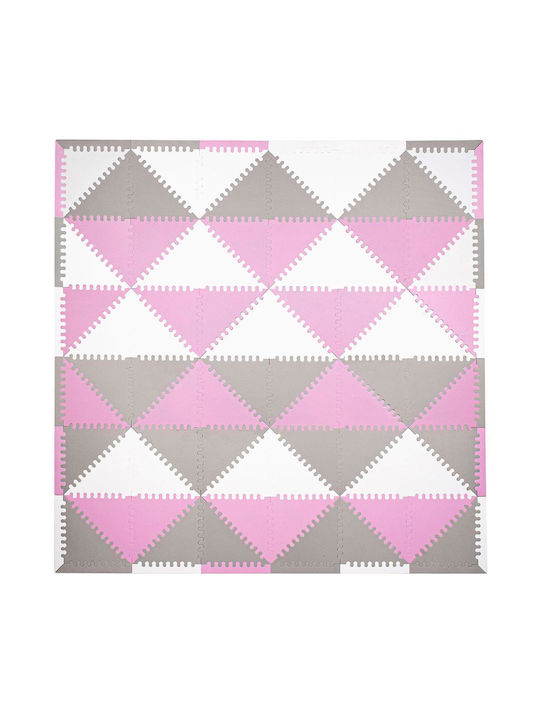 Children's Foam Puzzle Mat Triangle Shape 96 Pieces 186×186 Cm Gray Pink