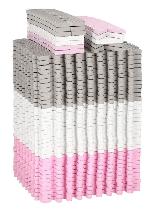 Children's Foam Puzzle Mat Triangle Shape 96 Pieces 186×186 Cm Gray Pink
